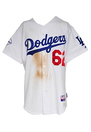 3/29/2008 Blake DeWitt Los Angeles Dodgers Rookie Debut Preseason Game-Used & Autographed Home Jersey (JSA • ThinkCure! Patch • Unwashed)