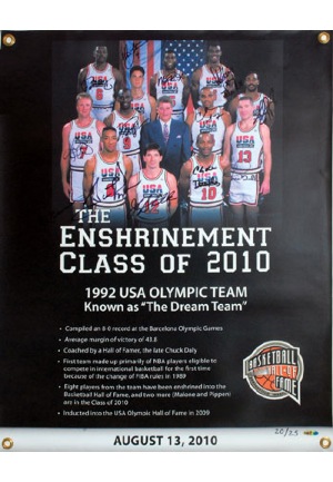 1992 Dream Team Signed 2010 Hall of Fame Enshrinement Banner (JSA • PSA/DNA • UDA • BBHoF LOA)