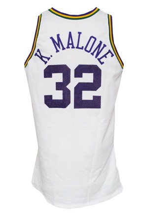 1993-94 Karl Malone Utah Jazz Game-Used Home Jersey (Trainer LOA)