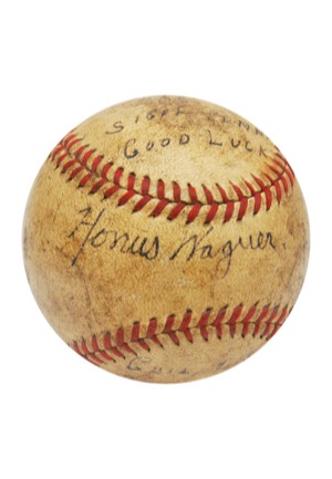 Honus Wagner Single-Signed Baseball with 8/10/1948 Ralph Kiner Home Run Inscriptions (JSA) 