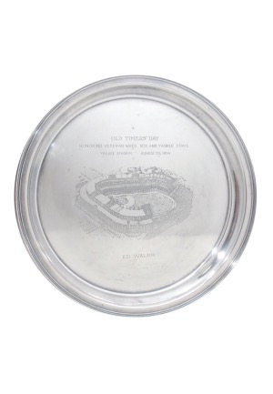 8/25/1956 Yankee Stadium Old Timers Day Silver Award Plate Presented to Ed Walsh