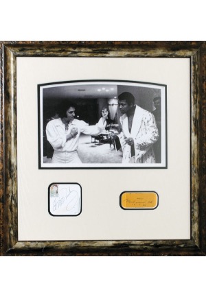 Framed Elvis Presley/Muhammad Ali Photo with Autographed Cuts (JSA • PSA/DNA)