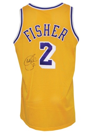 1998-99 Derek Fisher Los Angeles Lakers Game-Used & Autographed Home Jersey (JSA)