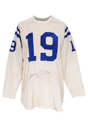 Circa 1960 Johnny Unitas Baltimore Colts Game-Used & Autographed Home Durene Uniform (2)(Full JSA LOA • Photomatch • Pristine Provenance • Numerous Repairs • Finest Known Example)