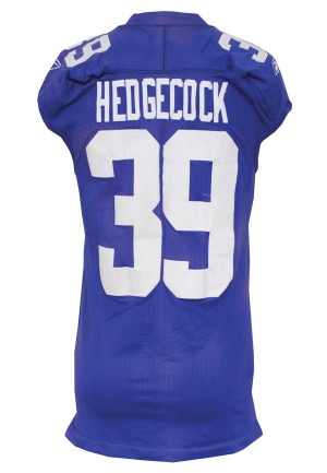 Late 2000s Madison Hedgecock New York Giants Game-Used Home Jersey (Repairs)