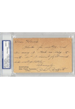 6/12/1941 Phil Rizzuto Handwritten & Signed Postcard (JSA • PSA MINT 9 • Rookie Season)