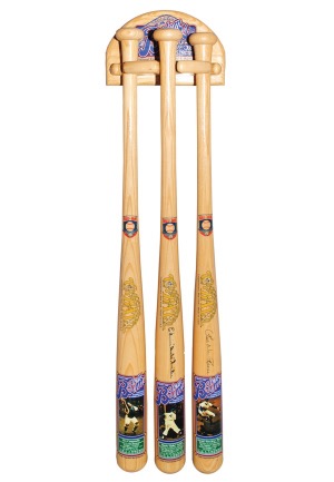 "Dem Bums" Commemorative Bats Set with Original Wooden Display Rack (3)(JSA)