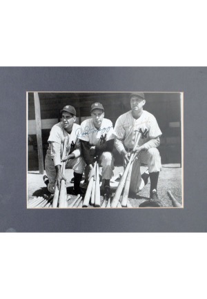 Framed Joe DiMaggio, Charlie Keller and Tommy Henrich Autographed Photo (JSA)