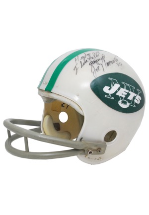 1975 Lou Piccone New York Jets Game-Used Helmet Signed by Joe Namath (JSA • Piccone LOA)