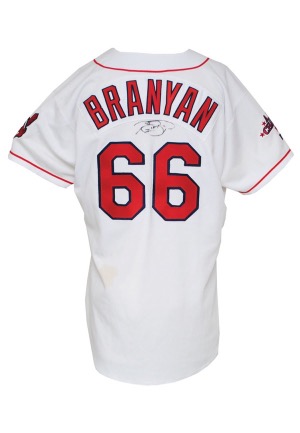 1998 Russell Branyan Rookie Cleveland Indians Game-Used & Autographed Home Jersey (JSA • Indians Charities LOA)