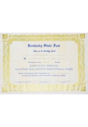 9/10/1954 Adolph Rupp Autographed First Annual Kentucky-Indiana All-Star Collegiate Basketball Game Certificate (JSA • PSA/DNA)