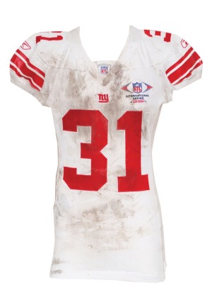 10/28/2007 Aaron Ross New York Giants Game-Used Road Jersey (London Game • Unwashed • Championship Season)