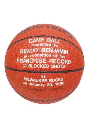 1/29/1988 Benoit Benjamin Los Angeles Clippers Game-Used Basketball (10 Blocked Shots • Benjamin LOA)