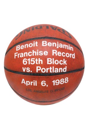 4/6/1988 Benoit Benjamin Los Angeles Clippers Game-Used Basketball (Franchise Record 615th Block • Benjamin LOA)