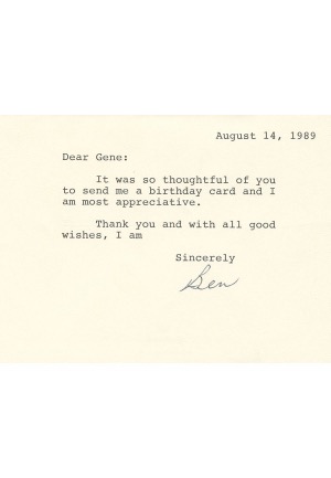 8/14/1989 Ben Hogan Signed "Thank You" Card (JSA)