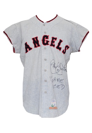 1967 Jay Johnstone California Angels Game-Used & Autographed Road Flannel Jersey with Signed Photo & Book (3)(JSA)