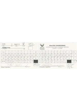 2000 PGA Championship Tournament-Used Scorecards Signed by Phil Mickelson, Paul Lawrie & Greg Norman (2)(JSA)