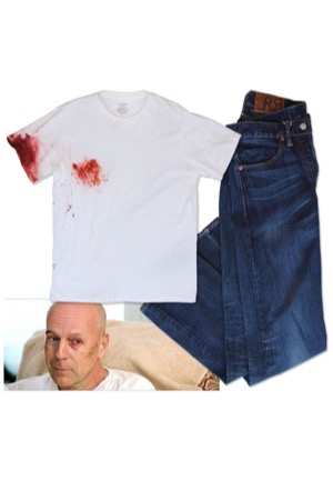 2010 Bruce Willis (Frank Moses) "RED" Screen-Worn Bloodied T-Shirt & Jeans (2)