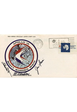 7/26/1971 Apollo 15 Crew Signed NASA-Issued Insurance Cover (JSA • Rare • Alfred Worden LOA)