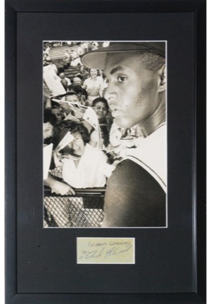 Framed Roberto Clemente Photo with Autographed Cut (JSA)