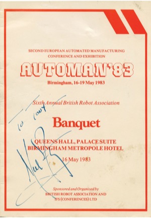 5/16/1983 Sixth Annual British Robot Association Banquet Program Signed by Neil Armstrong (JSA)