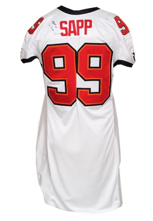 2002 Warren Sapp Tampa Bay Buccaneers Game-Used Road Jersey (Photomatch • Pounded • Numerous Repairs)