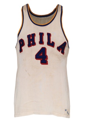 1956-57 Jackie Moore Philadelphia Warriors Game-Used Home Durene Jersey (Rare Style)