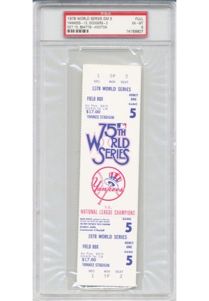 1978 World Series Yankees vs. Dodgers Game 5 Encapsulated Full Ticket (PSA)