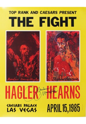 1985 "Marvelous" Marvin Hagler Autographed Hagler/Hearns Fight Poster (JSA)