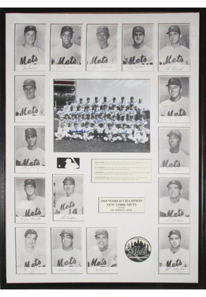 Framed 1969 New York Mets World Champions Team-Signed Photo with 16 Player Cards (JSA) 