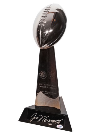 1/12/1969 Super Bowl III Vince Lombardi Replica Trophy Signed by Joe Namath (JSA • PSA/DNA)