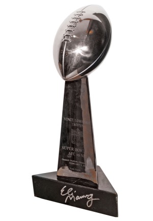 2/3/2008 Super Bowl XLII Vince Lombardi Replica Trophy Signed by Eli Manning (JSA)
