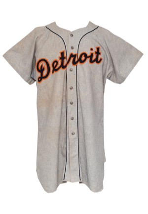 1953 Bob Swift Detroit Tigers Coaches Worn Road Flannel Jersey (Rare) 