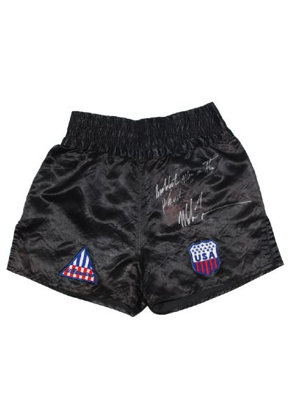 Early 1990s Mike Tyson Fight Worn & Autographed Trunks (JSA • Photo of Tyson Signing)