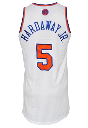 2013-14 Tim Hardaway Jr. Rookie New York Knicks Game-Used Home Uniform & Warm-Up Uniform with Autographed 16x20 Photo (5)(JSA • Steiner LOAs • Built-In Mic Pocket)