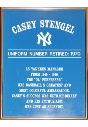 Framed Casey Stengel New York Yankees Monument Park Multi-Signed Retired Number with Plaque (2)(JSA • 39 Sigs & 6 HoFers)