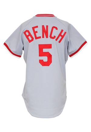 1979 Johnny Bench Cincinnati Reds Game-Used & Autographed Road Jersey (JSA)
