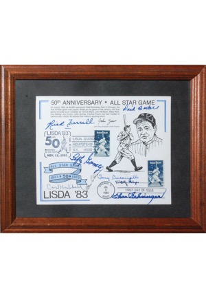 Framed 7/6/1983 Multi-Signed MLB All-Star Game 50th Anniversary First Day of Issue (JSA)