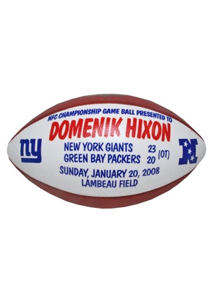 1/20/2008 Domenik Hixon New York Giants NFC Championship Game Ball