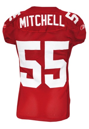 11/11/2007 Kawika Mitchell New York Giants Game-Used Red Alternate Jersey (Championship Season • Repairs) 