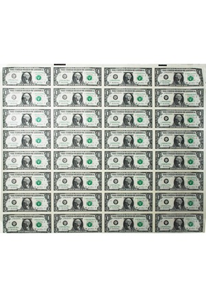 Uncut Sheet of 32 $1 Federal Reserve Notes (Series 2003-A Chicago)