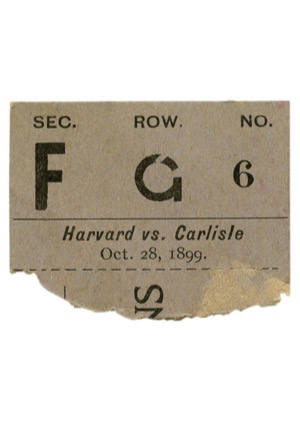 10/28/1899 Harvard Crimson vs. Carlisle Indians Football Game Ticket Stub (Rare • Championship Season)