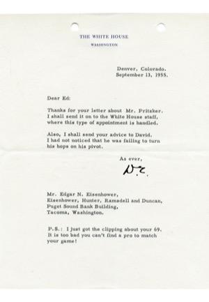 9/13/1955 President Dwight D. Eisenhower TLS Autographed Typed Letter (JSA)