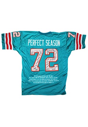 1972 Miami Dolphins Team-Signed "Perfect Season" Embroidered Stat Jersey (JSA)