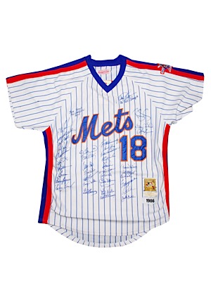 1986 New York Mets Reunion Team-Signed Darryl Strawberry Mitchell & Ness Jersey (JSA • 39 Mint Signatures)