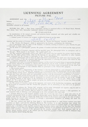 3/23/1963 Duke Snider Signed Licensing Agreement (JSA)