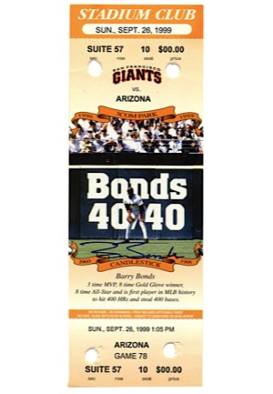 9/26/1999 San Francisco Giants vs. Arizona Diamondbacks Full Game Ticket Signed by Barry Bonds (JSA)