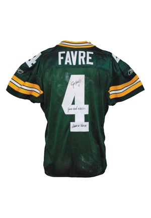 12/30/2007 Brett Favre Green Bay Packers Game-Used & Autographed Home Jersey (JSA • Favre LOA • Final Regular Season Game in Lambeau • Career TDs #441 & #442 • Photomatch • Unwashed)