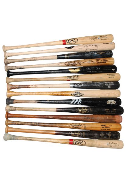 Cleveland Indians Game-Used Bats – Branyan (x2), Butler, Cole Jr., Kearns, LaPorta (x2), Maldonado, Raburn, Roberts, Santana (x2), Segui, Whiten (14)(PSA/DNA • JSA)