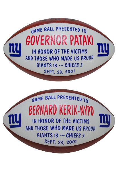 9/23/2001 New York Giants Game Balls Presented to Governor George Pataki & NYPD Commissioner Bernard Kerik (2)